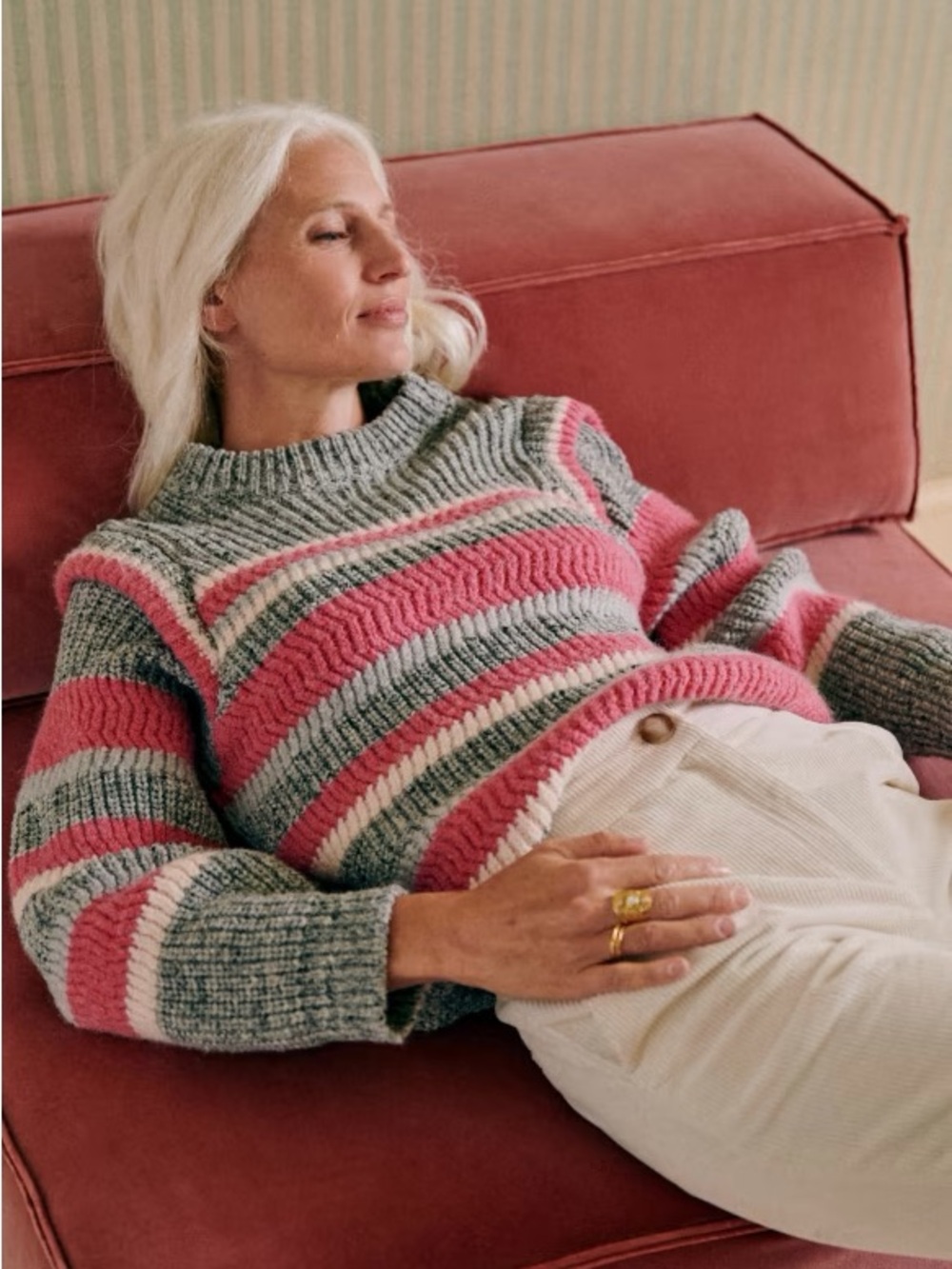 Sezane Yara Jumper - Grey/Fuschia Striped - Cotton/Wool/Alpaca Sz Medium